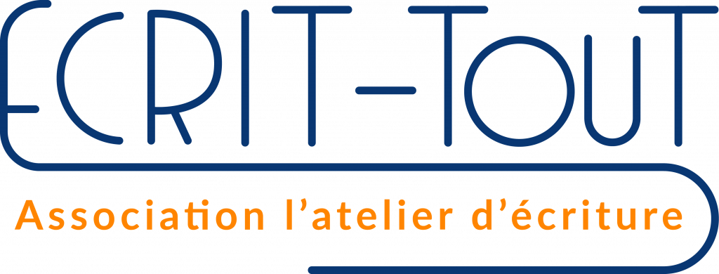 Logo ecrit tout association l'atelier d'écriture bleu et orange