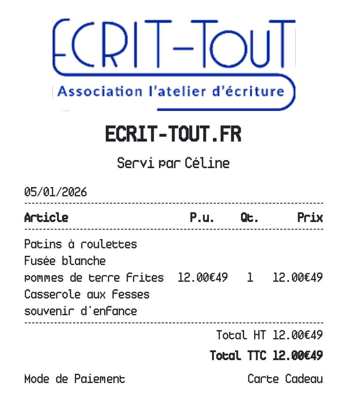 Ecrire à partir de tickets de caisse